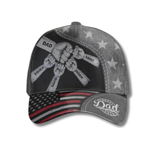 Personalized Fist Bump Daddy Classic Cap, Father's Day Dad Gift, Customized Hat for Grandpa, Hat for Husband, Dad and Kid Name Cap, Fist Bump Dad Hats with Kids Name Black
