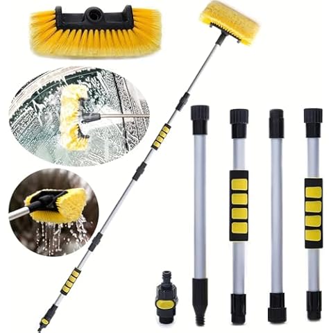 60" Car Wash Brush with Long Handle,Flow-Thru Soft Bristle Car Washing Brush with Extendable Handle and Hose Attachment for Car, RV, SUV, Truck Cover