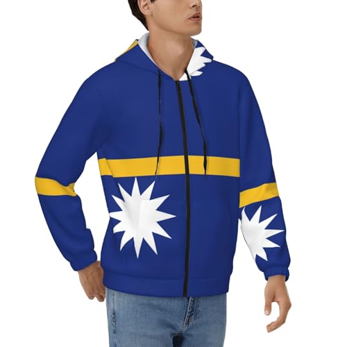 Sweat à capuche zippé homme EdWal veste manches longues décontractée imprimé drapeau Nauru
