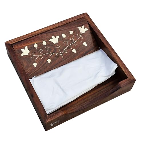 Image of Wooden Tissue Box| Rosewood Napkin Box| Tissue Holder Organizer for Table, Home, Office, Car| Rectangular Facial Paper Cloth Storage Case| Dispenser (7.5X7.5 Inches, Vana Rosewood Tissue Box)