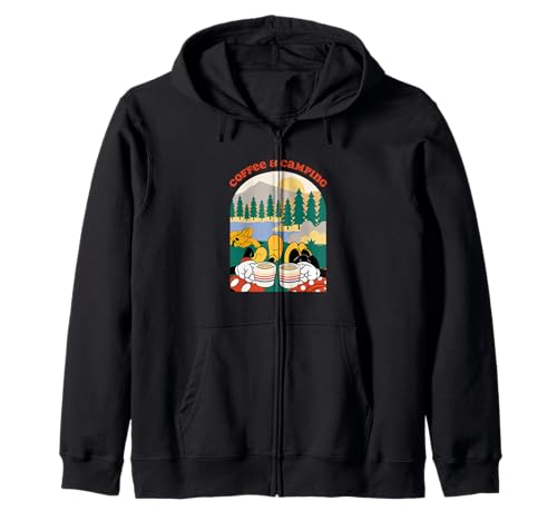 Veste à capuche zippée Mickey & Minnie Mouse motif café et camping pour adulte