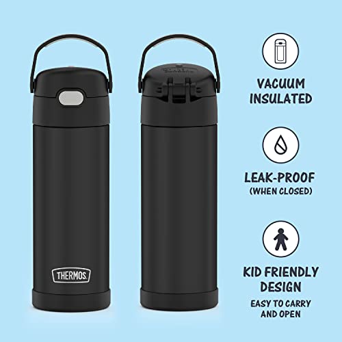 Thermos Funtainer 16 Ounce Stainless Steel Vacuum Insulated Bottle With Wide Spout Lid, Black Matte #TOP1