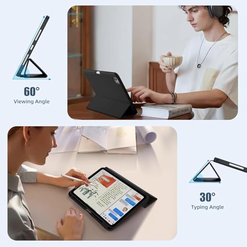Image of TechTrendz for iPad Pro 11 Inch Cover M5 /M4 (2025 /2024) with Pencil Holder, Smart Cover with Protective Trifold Stand, Auto Wake /Sleep, Support Pencil Pro, Black