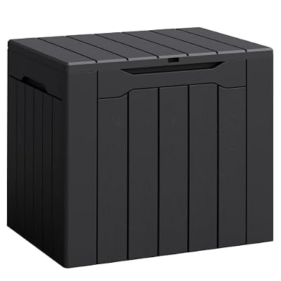 Flamaker Deck Box 30 Gallon, Waterproof Resin Small Storage Box with Lid, Outdoor Patio Furniture Cushion Garden Tool Organizer, Lockable Package Delivery Box for Porch Balcony (Black)