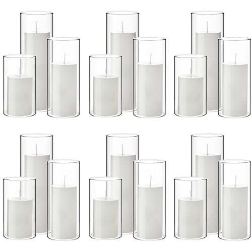Shihanee 36 Pcs Pillar Candles and Glass Cylinder Vases Tall Cylinder Holders for Pillar Candles Wedding Centerpieces Total 18 Sets(2.6 X 4.7 5.9 7.9 Clear White)