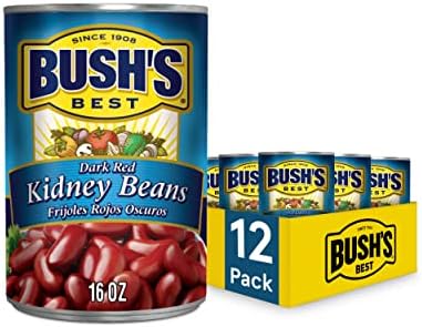Bush's Best Canned Dark Red Kidney Beans, Source of Plant Based Protein and Fiber, Low Fat, Gluten Free, 16 oz (Pack of 12)