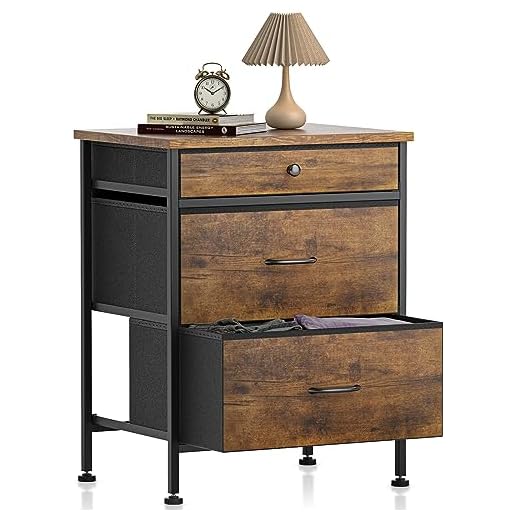 Rechebon Cajonera de Tela, Armario Mesita de Noche de Tela con 3 cajones, Cómoda de Tela para Sala de Estar, Dormitorio, habitación Infantil Marrón