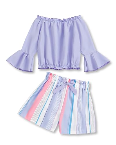 Image of Weebaby Girls Clothes 2 Piece Outfits Cute Kid Clothes Crop Top Paperbag Waist Shorts Set Summer Clothes for Tween Girls