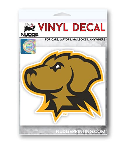 Image of University of Maryland Baltimore County Golden Retrievers UMBC Dog Head Logo Gold and Black Weatherproof Vinyl Sticker Car Decal from Nudge Printing