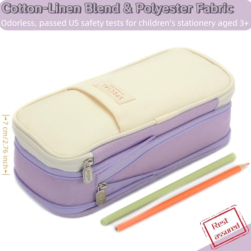 Image of Large Capacity Big Special Cute Aesthetic Preppy Canvas Pencil Case Organizer Holder Pouch Bag with Zipper Compartments, Pen Cases for Women Girls School Adults (Beige /Purple)