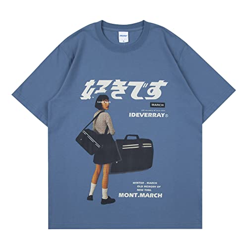 T-shirt Y2K vintage esthétique bleu XXL avec coupe ample hip-hop