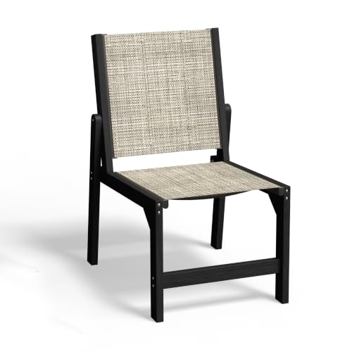 Image of Ciokea HDPE Outdoor Dining Chair, Patio Stackable Porch Chairs, Black | All-Weather Armless Furniture with Breathable Teslin Fabric. Suitable for Outdoor Leisure in Backyard, Pool, Lawn & Garden..