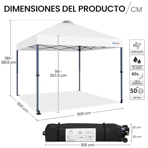 Carpa pop-up 3x3M para camping y playa con bolsa de transporte Yaheetech 4