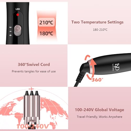 Foto von Lockenstab set 5 in 1 Welleneisen mit 3 Fässer LAYADO 9-32mm Lockenstäbe Haare für Große/kleine Locken, Keramisches, mit zwei Temperatureinstellungen, Anti-Hitze-Handschuh und 2 Clips