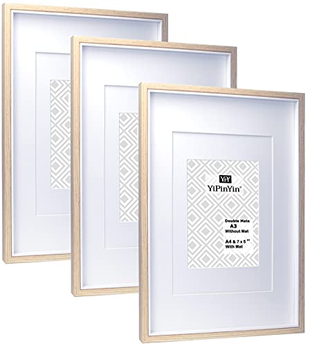 YiPinYin Conjunto de 3 molduras de fotos A3 de madeira e branco de dois tons com suporte duplo para fotos A4 e 6 x 8, molduras de fotos em caixa A4 para 3 unidades, moldura de póster de madeira A3 c