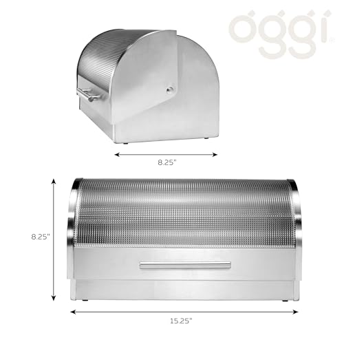 image for Oggi Stainless Steel Roll Top Bread Box for Kitchen Countertop with Te