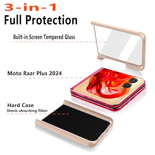 Phone Case for Motorola Razr+ Plus 2024,Glitter Case with Built-in Cover Screen Protector,Bling Slim Fit Moto Razr+ 2024 Case,Ultra-Thin Women Luxury Phone Cases for Razr 50 Ultra,Rose - image 4