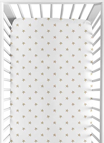 Gold and White Star Baby or Toddler Fitted Crib Sheet for Celestial Collection by Sweet Jojo Designs