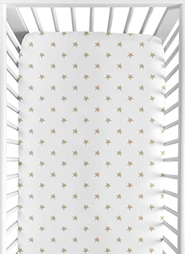 Image of Gold and White Star Baby or Toddler Fitted Crib Sheet for Celestial Collection by Sweet Jojo Designs