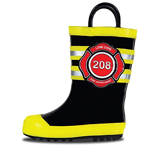 LONECONE Rain Boots with Easy-On Handles in Fun Patterns for Toddlers and Kids