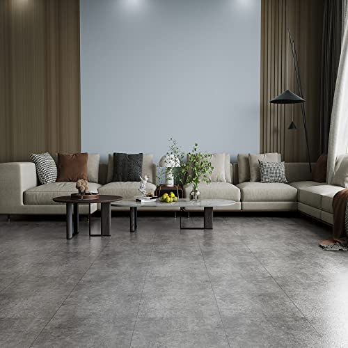 VEELIKE 12 Pack Peel and Stick Floor Tiles 12''x12'' Grey Concrete Look Vinyl Waterproof Self Adhesive Removable Stick On Tiles for Bathroom, Kitchen, Bedroom, Living Room
