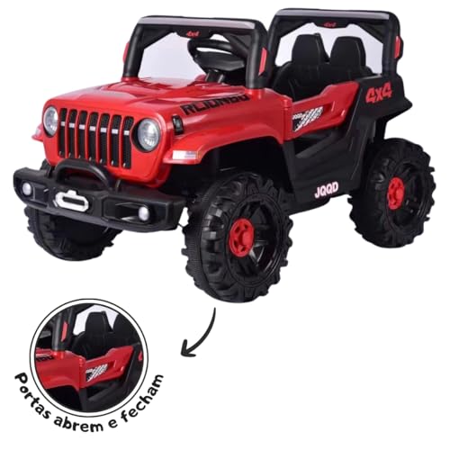 Jipe Infantil Elétrico de Passeio Vermelho 12v com Controle Remoto com Música USB e Luz