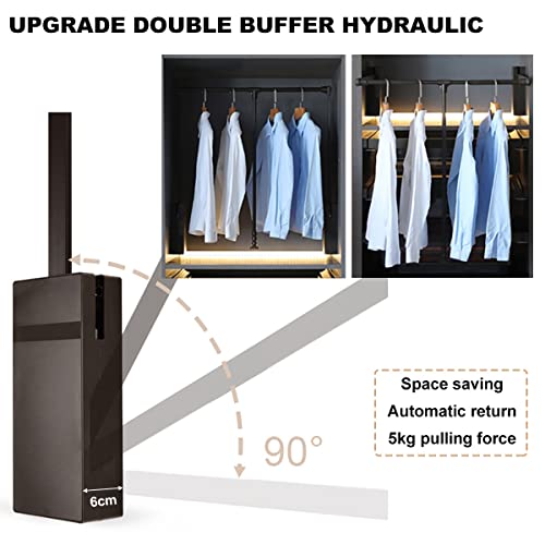 Pull Down Closet Rod For Hanging Clothes, Soft-Close Wardrobe Lift Retractable Cabinet Rail For Inside Cabinet Width 35"~47.2", 33 Lb Weight Rating Aluminium Alloy Tubing With Plastic Housing #TOP4