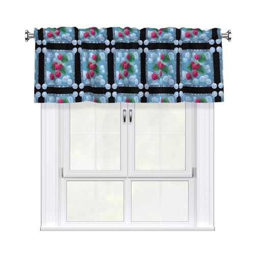 WHJSHOP Cortina con barra corta de bayas dulces congeladas, 137 x 45 cm, para mejorar ventanas de cocina, baños, lavanderías y estudios