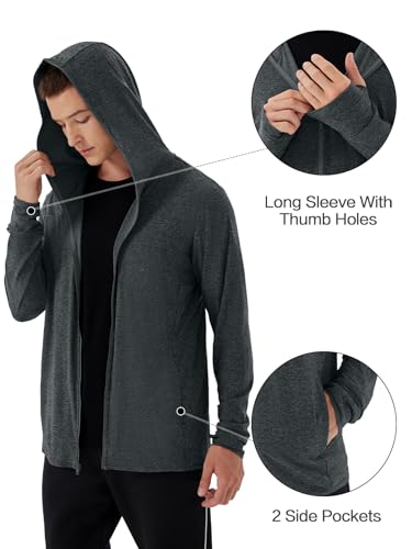 Image of Mens UPF 50+ UV Full Zip Sun Protection Hoodie Jacket With Thumb holes Cooling Lightweight Fishing Hiking Cooling Shirts men
