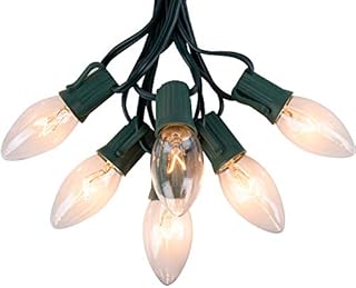 C9 Christmas Lights Outdoor 50FT Warm White Clear Haning Vintage C9 String Lights for Christmas Tree Indoor Room Outdoor Roof Patio Party Xmas Home Decoration, 50 +2 Bulbs, E17 Base, Green Wire