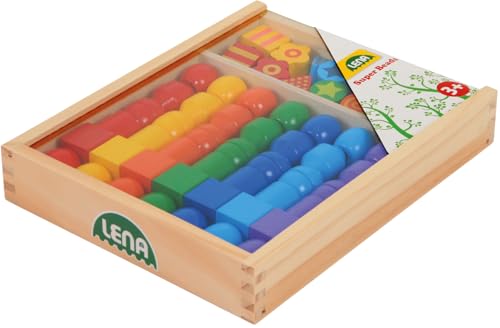 LENA 32010 - Bastelset Holzfädelperlen in Holzkassette, mit 54 Fädelperlen aus FSC 100% Holz, ca. 3 cm groß… – Ansicht 2