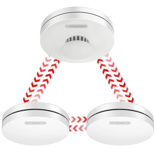 CPVAN Rauchmelder Vernetzt 10 Jahre Batterie,Funk 2 Rauchmelder + 1 Hitzemelder, Rauchwarnmelder Funkvernetzt,EN14604 Geprüft Feuermelder,Europäischen Norm Brandmelder Vernetzbar,3er Set