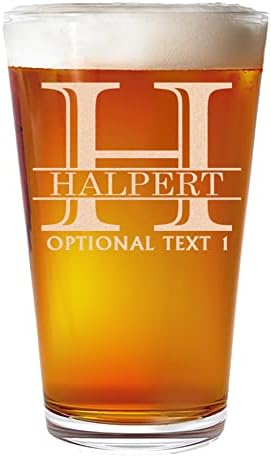 Personalized Etched 16oz Pint Beer Glass – Beer Gifts, Custom Engraved Drinking Glasses, Customized Retirement Gift for Men, Birthday Gifts for Him, Beer Lover Cup, Groomsmen Wedding, Halpert Monogram