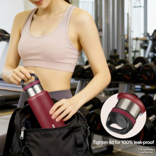 Image of BJPKPK Insulated Water Bottle 18OZ Stainless Steel Water Bottle with Handle Double Walls Vacuum Insulated BPA Free Flask, Deep Red