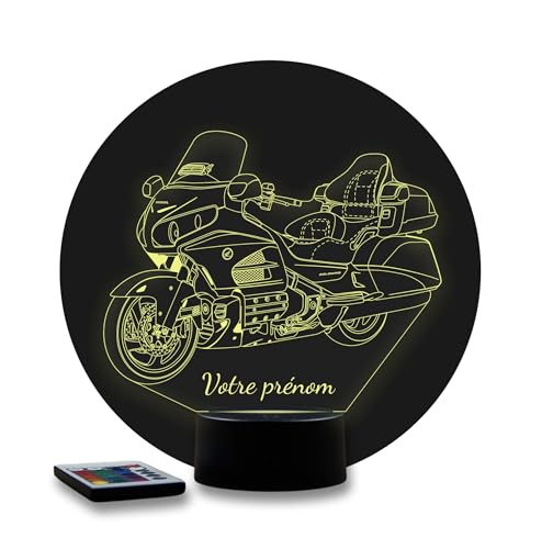JNB-Maker Lampe 3D Honda Goldwing 1800 Personnalisable – Veilleuse LED 16 Couleurs avec Télécommande – Gravure Laser Haute Précision – Décoration Garage & Passion Moto – Fabriqué en France
