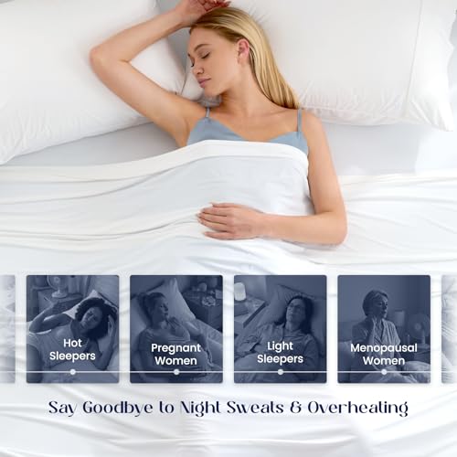 Image of Dream Valley Cooling Sheets Queen Size, Cooling Fitted Breathable Bed Sheets & Flat Sheet with 2 Pillowcases-4 PCS for Night Sweats & Hot Sleepers, Q-Max >0.45 Aerocool, Deep Pocket 16 inch,Cloud White