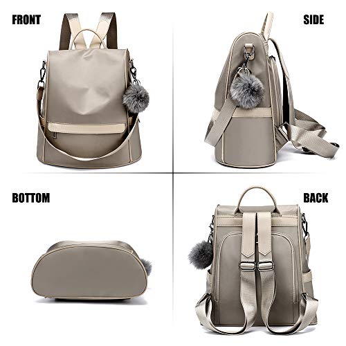 CHERUTY Women Backpack Purse Nylon Anti-theft Fashion Casual Lightweight Travel Shoulder Bag (1-3 Khaki Large, Large)