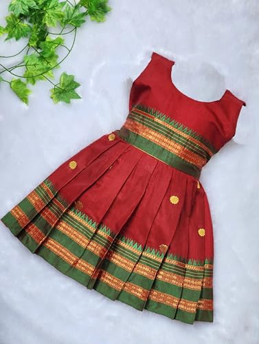Girl's Traditional Ethnic Wear NarayanPeth Butti Design Sleeveless Frock2