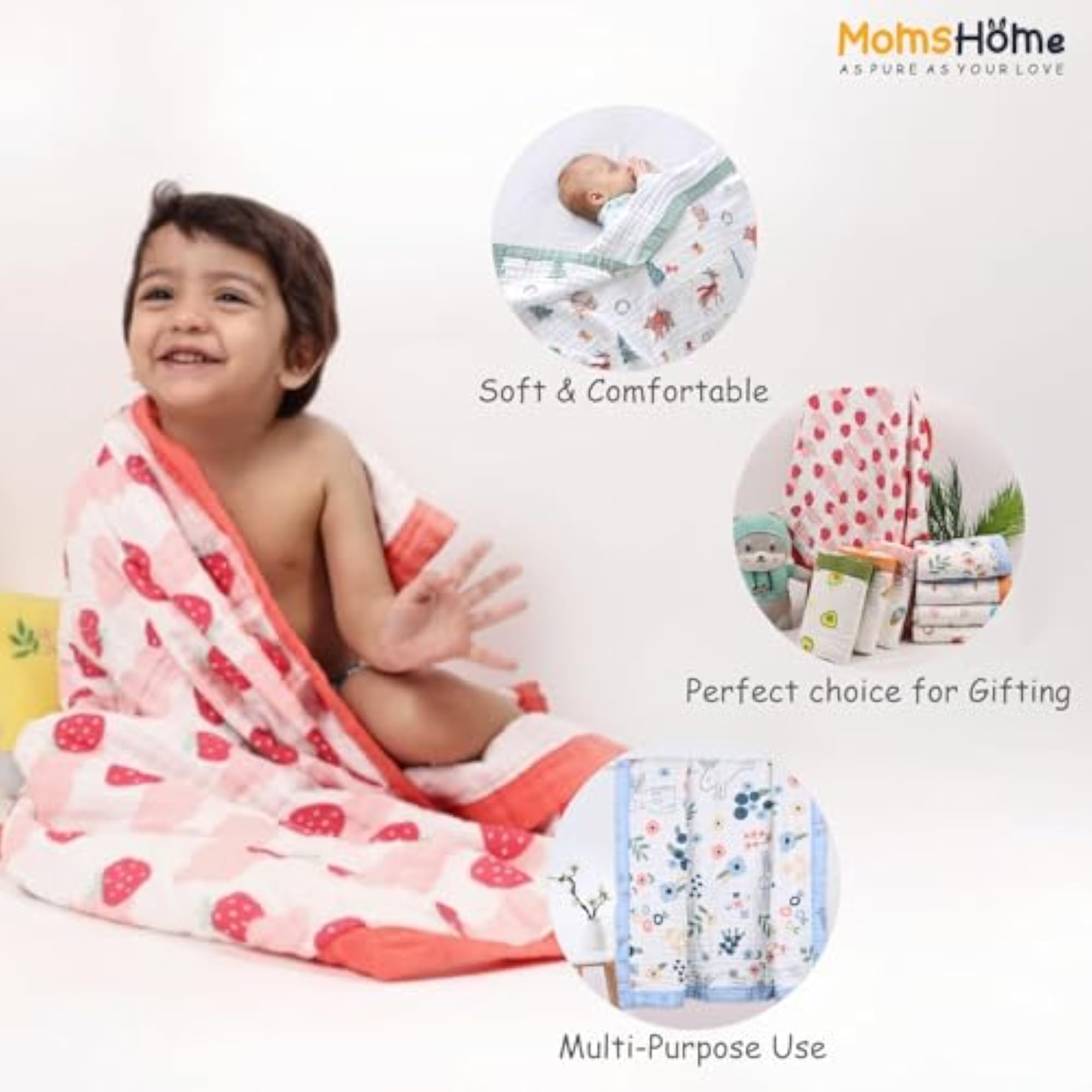 Organic Cotton Baby Muslin 6 Layer Blanket, Strawberry