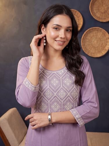Image of INDO ERA Women's Silk Blend Geometric Embroidered Thread Work Kurta & Pant Set | Co Ord Set For Women Stylish