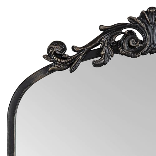 Image of Kate and Laurel Arendahl Vintage Arched Tall Panel Mirror; 18 x 58; Antique Black; Traditional Baroque Full Length Mirror with Ornate Garland Inspired Crown for Bedroom Body Mirror Decor