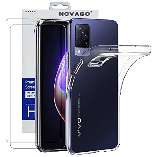 NOVAGO Compatible avec Vivo V21 5G -Pack Complet- Coque Résistante Transparente + 2 Films Protection écran Verre trempé (Transparent) Cover