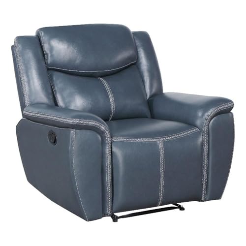 Sillón reclinable manual de cuero sintético azul