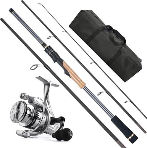 Travel Fishing Pole Combo, 4 Piece Carbon Fiber Spinning Rod Spinning Reel 7ft Braided Line Fishing Carrier Bag for Travel Saltwater Freshwater (7FT)