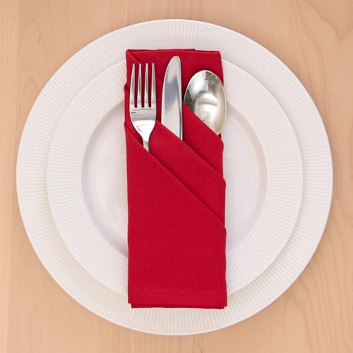 Image of Encasa XO Cotton Napkins for Dining Table | Set of 6, Size 50x50 cm | Machine Washable Reusable Table Napkin, Soft & Absorbent, Elegant Table Decor for Kitchen, Hotels, Party - Deep Red