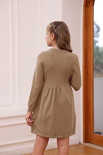 Girls Sweater Dress Kids Crew Neck Long Sleeve Cute Fall Winter Kintted Dresses For 4-14Years #TOP4
