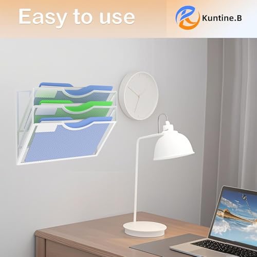 Kuntine.B Wall File Organizer Office Hanging Magazine Holder Wall File Organizer for Office Home (White, 3 Tier) - Thumbnail 7