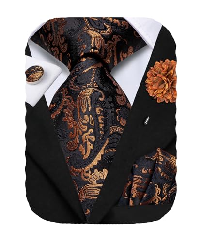 Image of Hi-Tie Men's Silk Ties Formal Woven Classic Necktie Pocket Square Cufflinks Lapel Pin Set Wedding Business