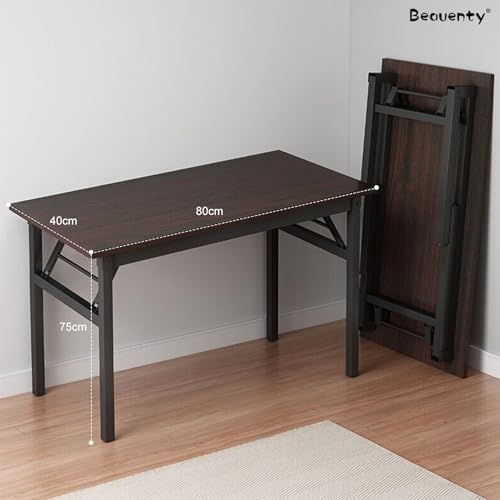 بيونتي طاولة طعام خشبية قابلة للطي، طاولة طعام خشبية سهلة التركيب مع اطار ستيل سميك، مكتب كمبيوتر محمول، مكتب دراسة، محطة عمل متعددة الوظائف للمنزل والمكتب والمسكن (80 × 40 سم)