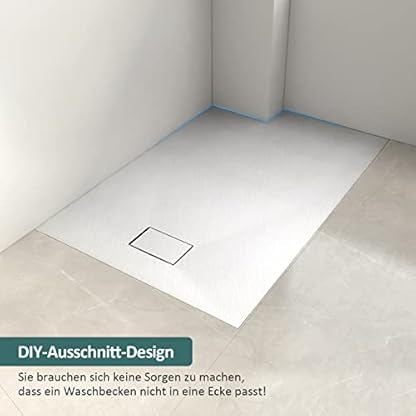 EMKE Duschwanne 120x90 cm Anti-Rutsch, Duschtasse 120x90 mit Siphon, SMC Duschwanne Flach Zuschneidbar mit Abdeckung und Ablaufgarnitur Duschwannen Weiß – Bild 4